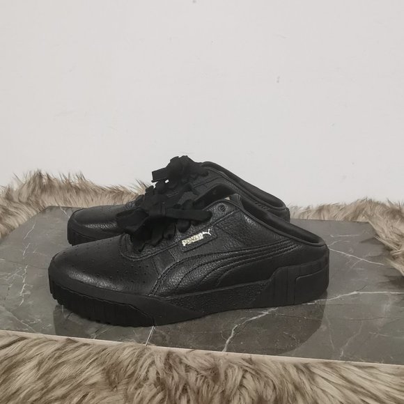 Puma Mules Cali Black / Gold Slip Ons - Picture 1 of 7